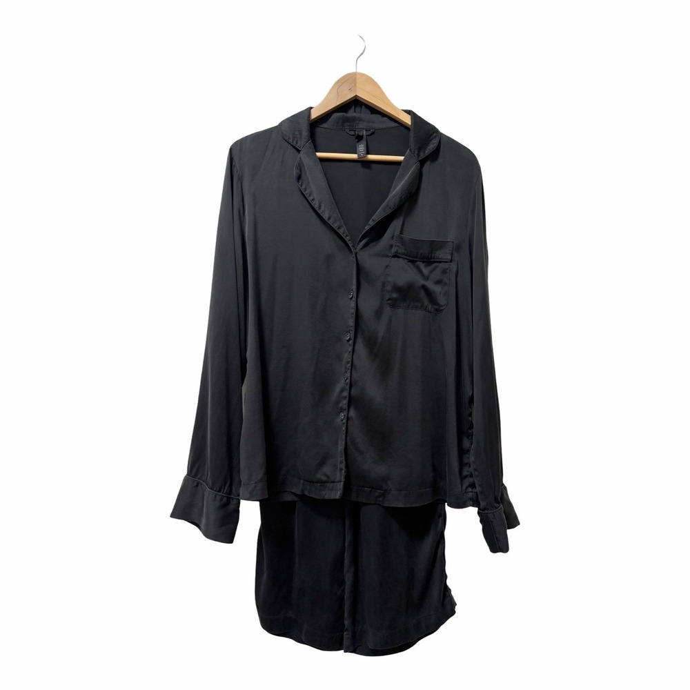 SKIMS 100% Silk Lounge Sleep Pajama Top & Pant Sleep Set Size S/M Onyx Black